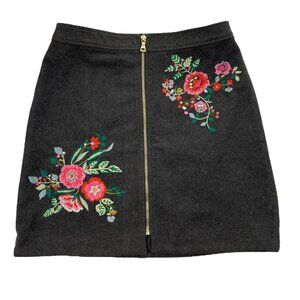 LOFT Womens Skirt Size 6 Petite Embroidered Floral Short Zip Front Closure Gray